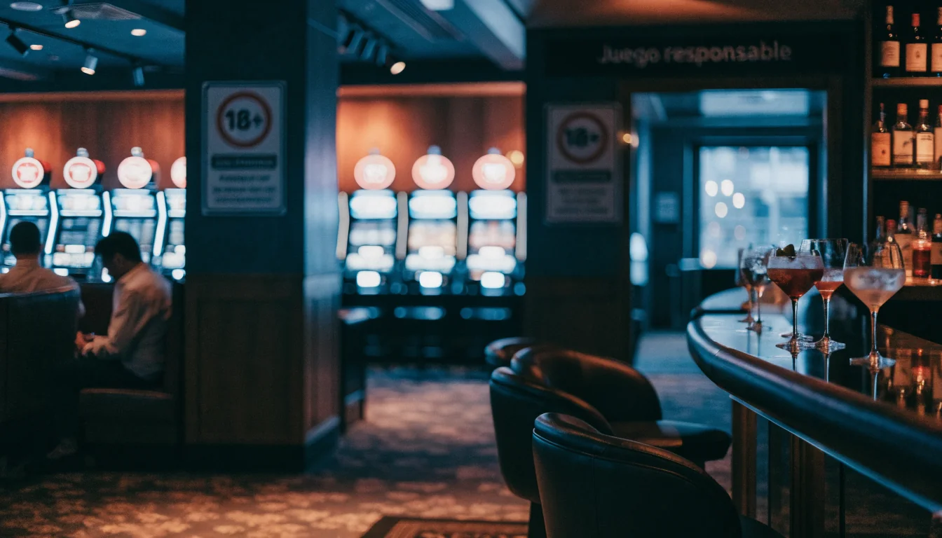 Lujoso salón de casino con señal de 18+ y ambiente responsable