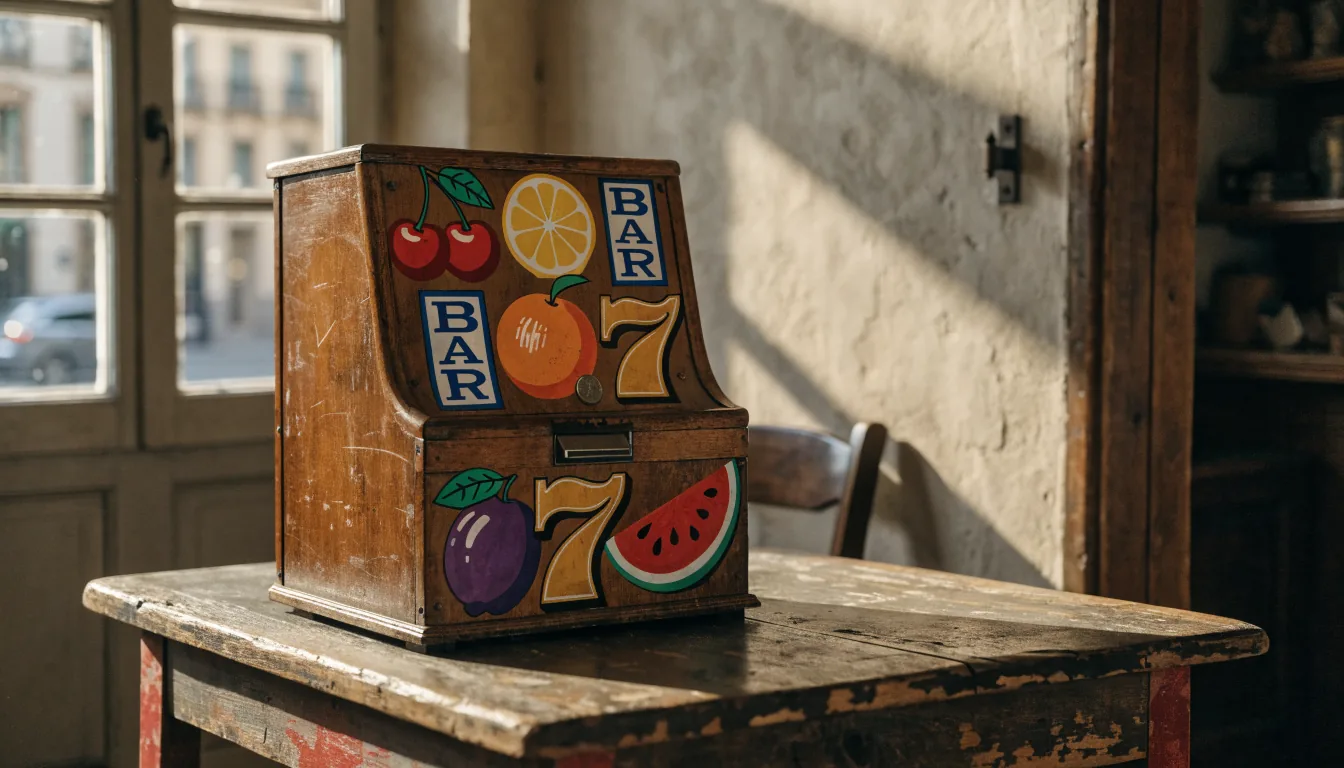 Ilustración de máquina tragamonedas de frutas vibrante